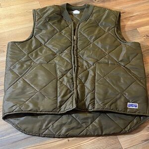 Vintage Big Smith Army Green Puffer Diamond Quilt Trucker Vest  Zip Men's L-XL